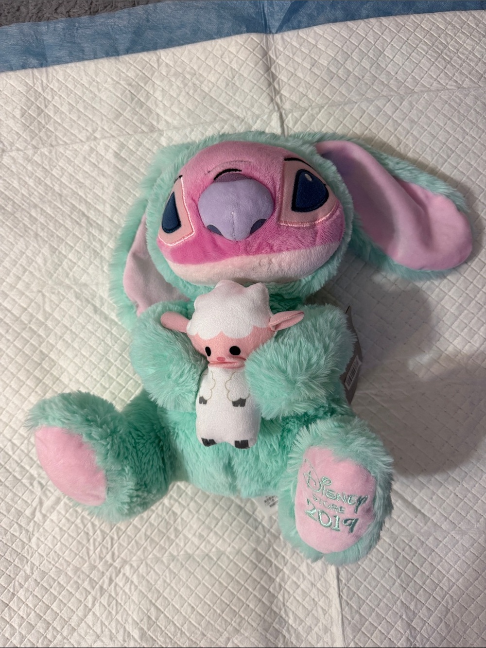 Disney Mint and Pink Stitch Plush with Removable Lamb